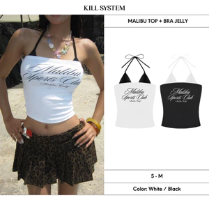 Áo quây in chữ sắc nét màu trắng đen Nữ MALIBU phối kèm bra JELLY  -Killsystem