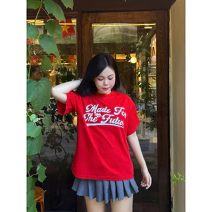 TheGlam CHÍNH HÃNG - Áo Thun Boxy UNISEX "SLOGAN" Màu Đỏ/Trắng - TS02-11