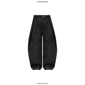 HYPNOTISM | DENIM PLEATED PANTS - Quần denim dài xếp ly lưng ống rộng, sườn cong nhẹ unisex