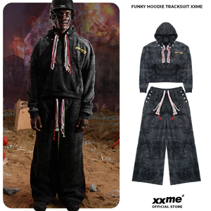 Áo Hoodie/ Quần Dài Ống Rộng Nỉ Bông Set Funky XXME - Màu Đen