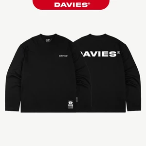 Áo thun dài tay nữ nam in logo DAVIES form rộng màu đen cotton tag vải Basic Statement Long Sleeve Tee| D-T20