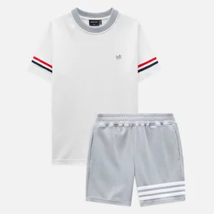 Set Nam White T-shirt Bluered Short, Chất Vải Cá Sấu CVC Thoải Mái, SB0041,SOME HOW STORE