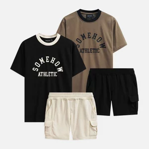 Set Nam T-shirt Short Athletic Black Cafe, Chất Vải Cotton Thoải Mái, SB0043, SOME HOW STORE