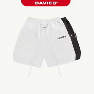 Quần short dù thêu chữ DAVIES lưng chun dây rút nam nữ màu đen, trắng form rộng Nylon | D-Q7