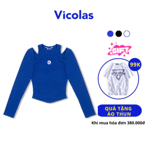 Áo croptop nữ khoét vai tay dài Vicolas thun gân tôn dáng thoáng mát co giãn - VICO8