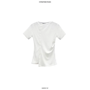 HYPNOTISM | "SWERVE TOP" - Áo thun tay ngắn lệch nút xuyên thấu nhẹ