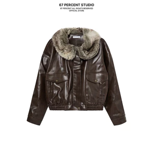 Áo Khoác Da Nâu Phối Cổ Lông 67PERCENT / 67% - FUR-TRIMMED LEATHER JACKET