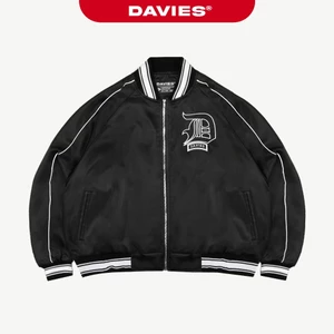 Áo khoác bomber dù nam nữ DAVIES cổ phối viền tay bo chun hình thêu logo nổi 2 mặt đen Gothic D Bomber Jacket | D-AK32