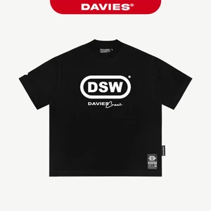 Áo phông nam nữ form rộng in chữ DAVIES ngắn tay cổ tròn thun cotton thoáng mát màu đen Cipher Tee | D-T51-D