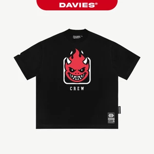 Áo phông cotton form rộng nam nữ DAVIES hình in cá tính nổi bật tay ngắn cổ tròn mềm mại Hellfire Grin Tee | D-T52