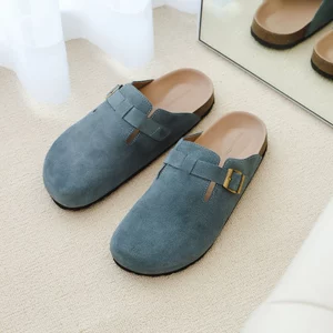  Dép Nam Suede Clogs Mules Slate Blue, Quai Dép Da Lộn, Đế Dép Đế Chấu, DE0017, SOME HOW STORE