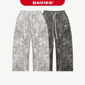 Quần nỉ ống rộng cạp chun thắt dây DAVIES hoạ tiết lá rừng logo thêu nổi 3D hiphop màu xám Commando Sweatpants | D-Q14