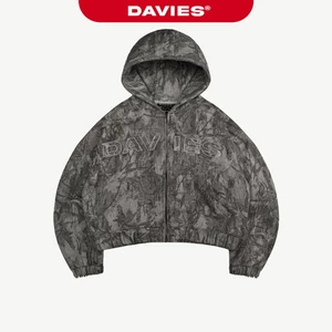 Áo khoác hoodie zip nỉ bông hiphop DAVIES đính nút bạc hoạ tiết lá rừng logo thêu nổi màu xám đậm Commando | D-HD5-XD