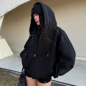 Áo Hoodie Zip Stud REGODS Oversize Đính Đinh Tán Bạc – Hoodie Zip Y2K Form Rộng Unisex localbrand