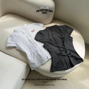 Áo Sơ mi vải LINEN có chiết eo thêu logo GIRL FRIEND thoáng mát FFCLUB