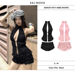 [CÓ TÁCH LẺ] Set áo yếm cột dây hở lưng + quần kim sa tôn dáng SENIOR - 𝐊𝐈𝐋𝐋 𝐒𝐘𝐒𝐓𝐄𝐌
