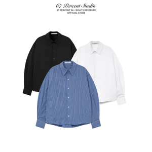 Áo Sơ Mi Dáng Rộng Tay Phồng Chất Liệu Kate Màu (Trắng / Đen / Kẻ Sọc) 67PERCENT - CONTOUR CUT SHIRT