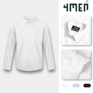 Áo Sơ Mi Trơn Tay Dài Đẹp 4MEN Form Slimfit SM205​ Vải Baboo, Công Sở, Trẻ Trung