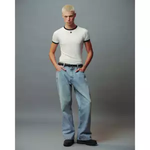 Eleven - Áo Thun Unisex Viền Tương Phản Thêu Mono | Màu Trắng Viền Đen