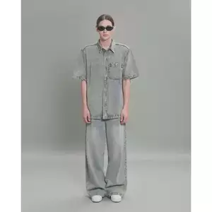 Eleven - Áo Sơ Mi Khoác Jeans Thêu Túi Mono | Màu Xanh Nhạt