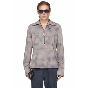 Áo Polo Tay Dài Cổ Xẻ Relaxed Fit Hoạ Tiết Màu Xám - BEUTER® SHAPED RELAXED COLLARED SPLIT-NECK LONG SLEEVE POLO - GREY