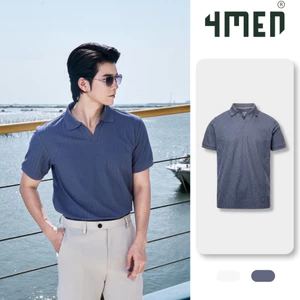 Áo Polo Sọc Chìm Cổ V 4MEN Form Regular PO189 Vải Thun Vân, Thanh Lịch, Thoáng Mát