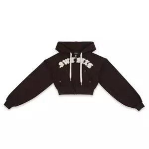 ÁO SWE ETIE CROPPED ZIP HOODIE - BROWN