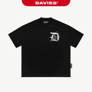 Áo thun form rộng hiphop DAVIES hoạ tiết hình in chữ lớn thun cotton co giãn màu đen Engra Tee | D-T40