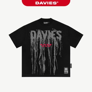 Áo form rộng nam nữ thun cotton DAVIES hình in tràn viền mặt trước tay ngắn co giãn màu đen Abyssal Drip Tee | D-T56