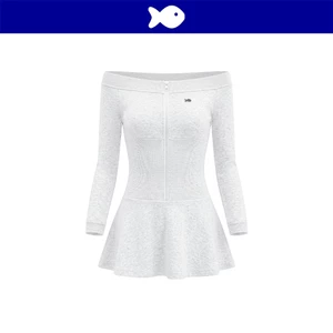 Đầm trễ vai dáng ngắn xoè dài tay DKMV khoá kéo kim loại phối eo bo chun bản lớn ôm màu xám Jinx Dress | K-D55-XN