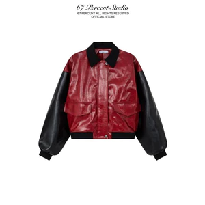 Áo Khoác Da Bomber Phối Màu Thêu Nổi Sắc Nét 67PERCENT/67% - JERSEY LEATHER BOMBER