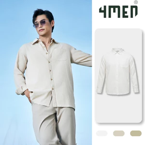 Áo Sơ Mi Linen 4MEN Thêu Logo Cánh Buồm Phía Sau SM208 Basic, Form Relaxed Công Sở, Lịch Sự