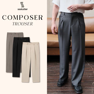 Quần Tây Nam SSSTUTTER Composer Monochrome Trousers Ống Rộng Ly Form Straight Cao Cấp
