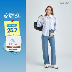 Quần Jeans Nữ Dáng Suông Vừa GUMAC Màu Xanh Đậm Tôn Dáng Chất Jeans Mềm Đứng Form LQJE1109
