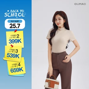 Áo Thun Cổ Lọ Nữ GUMAC Áo Thun Gân Tay Ngắn Phom Ôm Co Giãn Nhiều Tôn Dáng LATE1111
