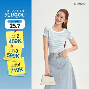 Áo Thun Cổ Vuông Nữ GUMAC Áo Phông Kẻ Sọc Ngang Dáng Ôm Chất Thun Gân Co Giãn LATG0407
