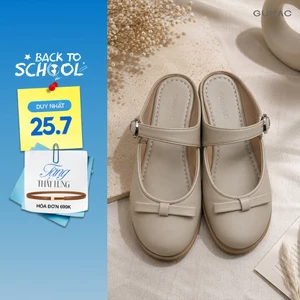 Giày Sục Nữ GUMAC Gót Cao 4cm Mũi Tròn Đính Nơ Quai Ngang Khóa Kim Loại Thanh Lịch Dễ Phối Đồ GG08100