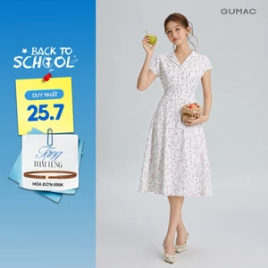 Đầm Nữ GUMAC Form Xòe Cổ Danton Tay Liền Tùng Xòe Nhẹ Có Túi Tiện Lợi Đính Nút Trang Trí Hiện Đại DG07106 - DG07105
