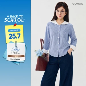 Áo Sơ Mi Nữ GUMAC Sọc Kẻ Form Suông Cổ Thủy Thủ Phối Trắng Tay Dài Măng Sét Bản To Hiện Đại LAG07050