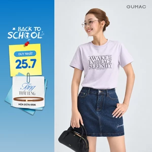 Áo Thun Nữ Gmorning - GUMAC Form Regular Cổ Tròn Tay Ngắn In Chữ Basic Phù Hợp Mặc Hằng Ngày YATG06069