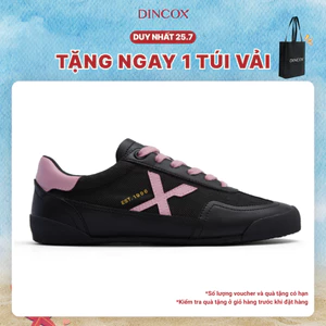 Giày Sneaker Nữ Dincox DC47 BLACK/ PINK Micro Suede Kết Hợp Canvas Shoes Đế Bằng, Bền Và Nhẹ Hơn