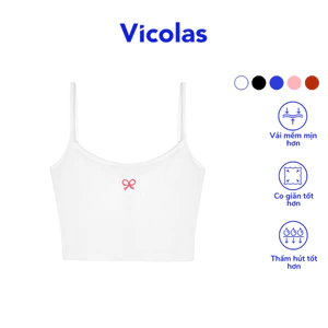 Áo hai dây croptop nữ Vicolas thun gân co giãn thoáng mát tôn dáng - VICO13 [HÌNH THÊU RANDOM TRÊN ÁO]