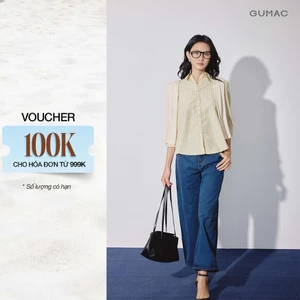 Quần Jean Nữ Gmorning - GUMAC Ống Rộng Màu Xanh Cơ Bản Túi Hàm Ếch Túi Đắp Sau Nút Logo YQJF10001