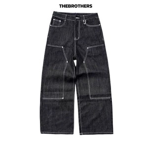 Quần Jean Raw Denim Doubleknee Pants form baggy ống rộng phủ giày THEBROTHERS-chất liệu raw denim 13oz dày dặn