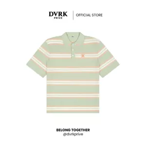 Áo Polo Dệt Kim Tay Ngắn Họa Tiết Sọc Ngang Màu Xanh Mint-DVRK-25R