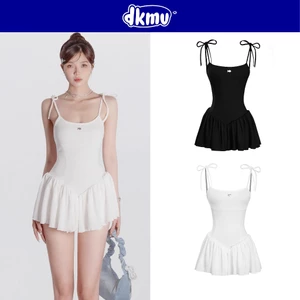Đầm 2 dây ngắn kiểu buộc nơ DKMV xòe nịnh dáng có quần trong đen, trắng logo inox Cá Ara Dress| K-D24