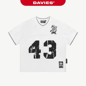 Áo thun Jersey HipHop cổ V DAVIES hoạ tiết hình in số phối logo thêu cách điệu chất thun lưới 43 Crew Tee | D-T34