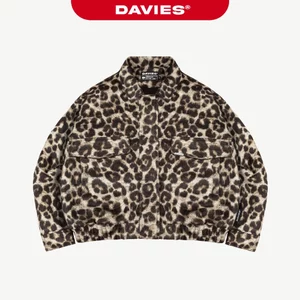 Áo bomber họa tiết da báo croptop DAVIES nỉ dạ thiết kế logo inox túi hộp lót dù Leopard Classy Jacket| D36-AK2-LEO