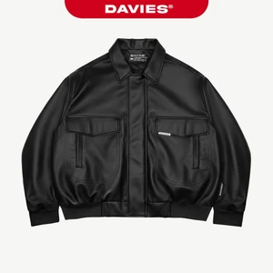 Áo khoác bomber da DAVIES đường cắt nổi định hình form hiphop khóa kéo có lót dù logo inox Classy Crop Jacket|D32-AK6-DA