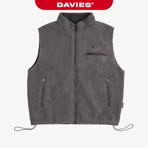 Áo gile lông nam nữ khoác ngoài DAVIES cổ trụ phối khóa kéo 2 đầu có lót dù màu xám Fleece Zip-Up Vest | D-AK20-X